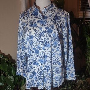 Talbots Blue and White Floral Blouse